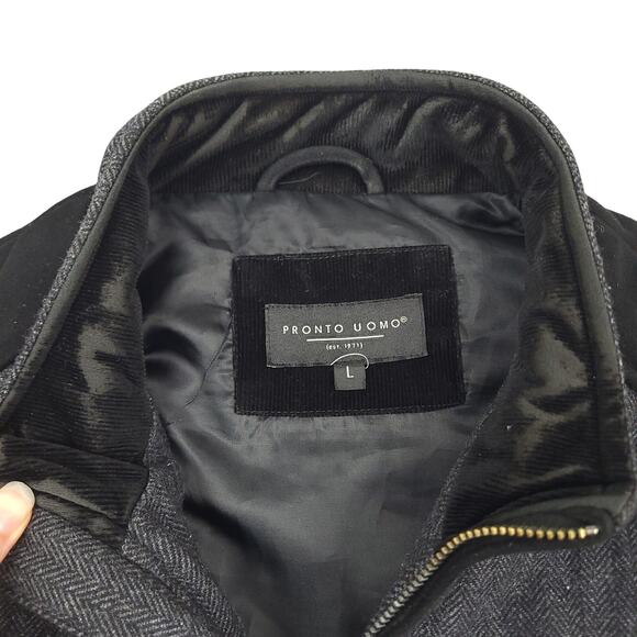 Pronto Uomo Men's Vest Jacket Sz Large Quilted Full Zip Mock Neck Black & Gray - Picture 4 of 10